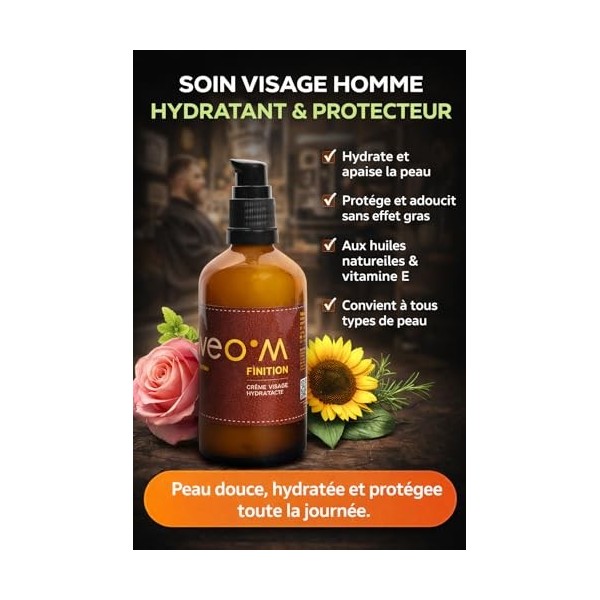 Crème Hydratante Visage Sweo.M Homme – Soin Hydratant Vegan aux Huiles Naturelles – Peaux Sensibles & Normales – Hydrate, Pro