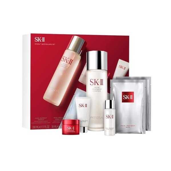 SK-II Pitera Bestsellers Lot de 6 essences de traitement du visage de 218,3 g, lotion transparente de 28,3 g, crème Skinpower