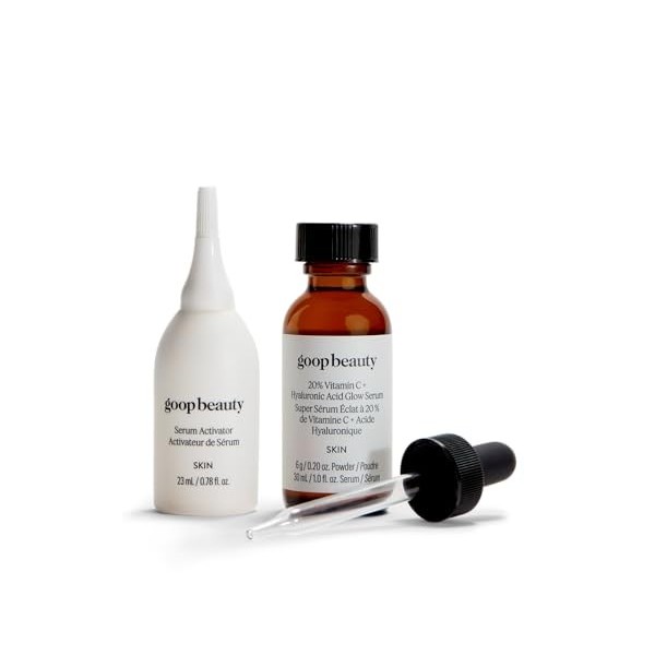goop Sérum de beauté 20 % de vitamine C + acide hyaluronique, améliore le ton, la texture et lhydratation, acide L-ascorbiqu