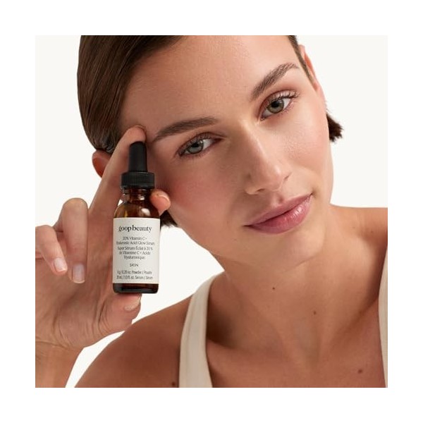 goop Sérum de beauté 20 % de vitamine C + acide hyaluronique, améliore le ton, la texture et lhydratation, acide L-ascorbiqu