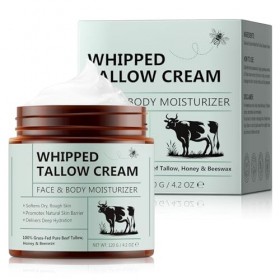 Suif de bœuf pour hydrater la peau - Suif de bœuf biologique fouetté, nourri à lherbe, avec crème au miel pour le corps, non
