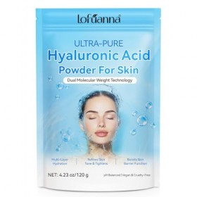 Poudre dAcide Hyaluronique - 120g Hyaluronic Acid Powder Visage & Corps, Technologie Double Poids Moléculaire, Hydratation P