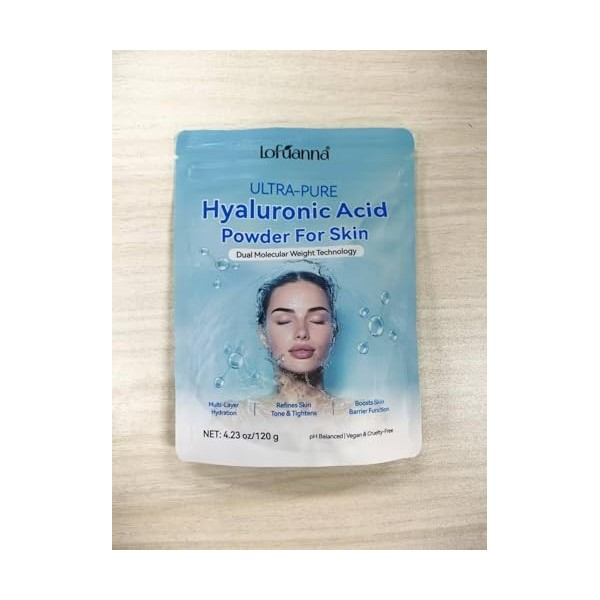 Poudre dAcide Hyaluronique - 120g Hyaluronic Acid Powder Visage & Corps, Technologie Double Poids Moléculaire, Hydratation P