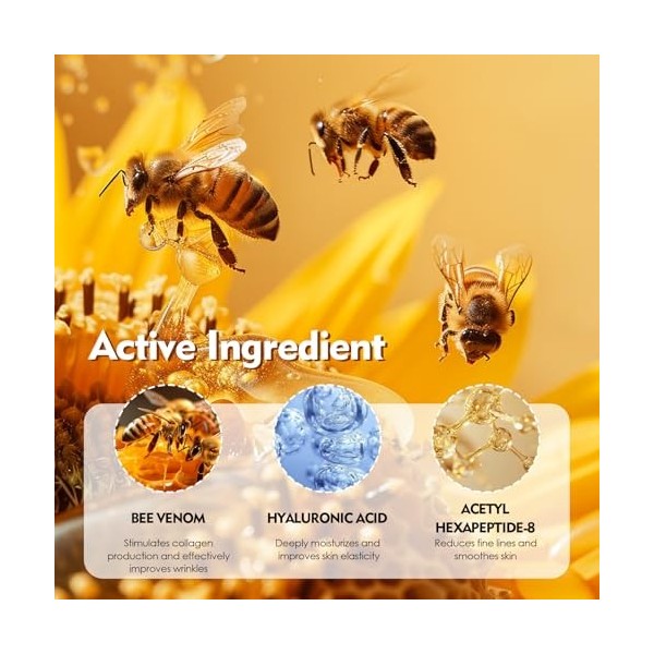 2 pièces Crème Anti-Rides au Venin dAbeille, Crème Hydratante Raffermissante pour le Visage et le Cou, Crème Hydratante Anti ...