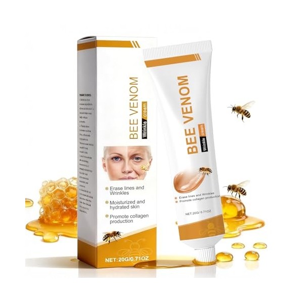 2 pièces Crème Anti-Rides au Venin dAbeille, Crème Hydratante Raffermissante pour le Visage et le Cou, Crème Hydratante Anti ...