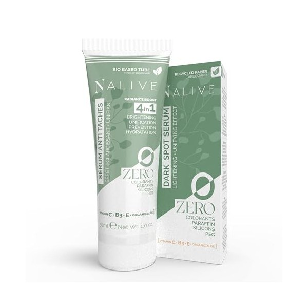 ZERO Nalive – Crème Anti-Taches Visage et Corps - Fabriqué en Italie - Sérum Éclaircissant avec Vitamine C, B3, E & Aloe Vera