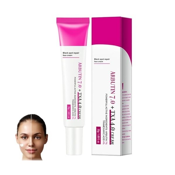 Arbutin 7% + Tranexamic Acid 4% Cream,Creme Eclaircissante Peau Noir Puissant,Black Spot Repair Face Cream,Serum Anti Tache V...