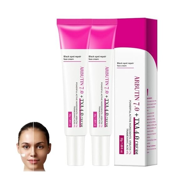Arbutin 7% + Tranexamic Acid 4% Cream,Creme Eclaircissante Peau Noir Puissant,Black Spot Repair Face Cream,Serum Anti Tache V...