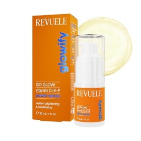 REVUELE Go Glow! Soin Visage Sérum Puissant – Vitamines C+E+F, Sérum Antioxydant et Illuminant pour Peau Terne, Uniformise le