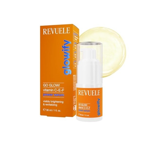 REVUELE Go Glow! Soin Visage Sérum Puissant – Vitamines C+E+F, Sérum Antioxydant et Illuminant pour Peau Terne, Uniformise le