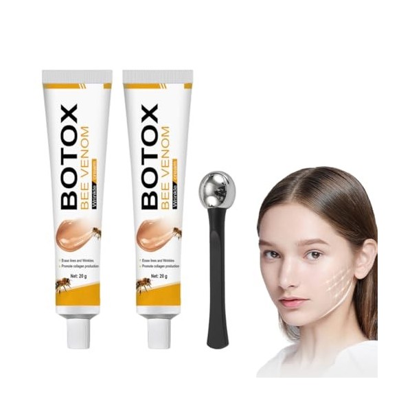 GXGM 2 tubes Traitement anti-rides au venin dabeille, adapté au visage et au cou, et à tous les types de peau. 1 applicateu