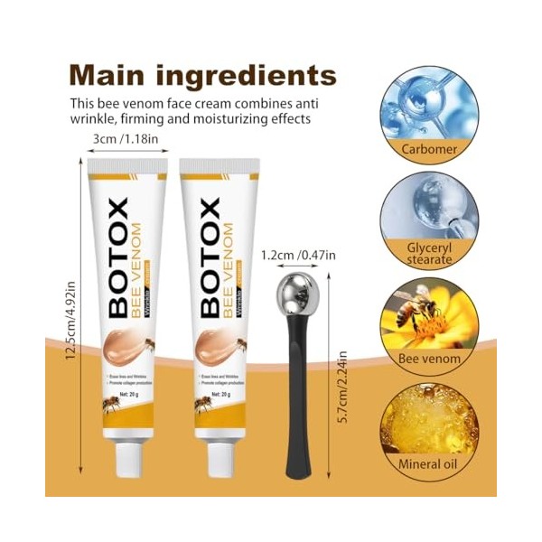 GXGM 2 tubes Traitement anti-rides au venin dabeille, adapté au visage et au cou, et à tous les types de peau. 1 applicateu