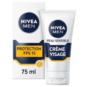 NIVEA MEN Crème Visage FPS 15 pour peaux sensibles 1 x 75 ml , soin visage hydratant homme 0% alcool, crème pour homme à la ...