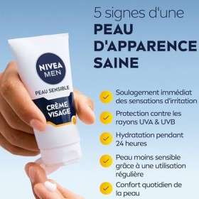 NIVEA MEN Crème Visage FPS 15 pour peaux sensibles 1 x 75 ml , soin visage hydratant homme 0% alcool, crème pour homme à la ...