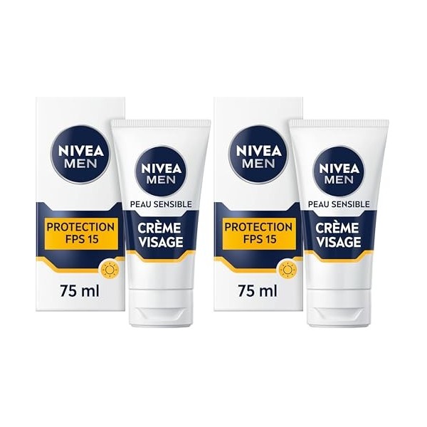 NIVEA MEN Crème Visage FPS 15 pour peaux sensibles 1 x 75 ml , soin visage hydratant homme 0% alcool, crème pour homme à la ...