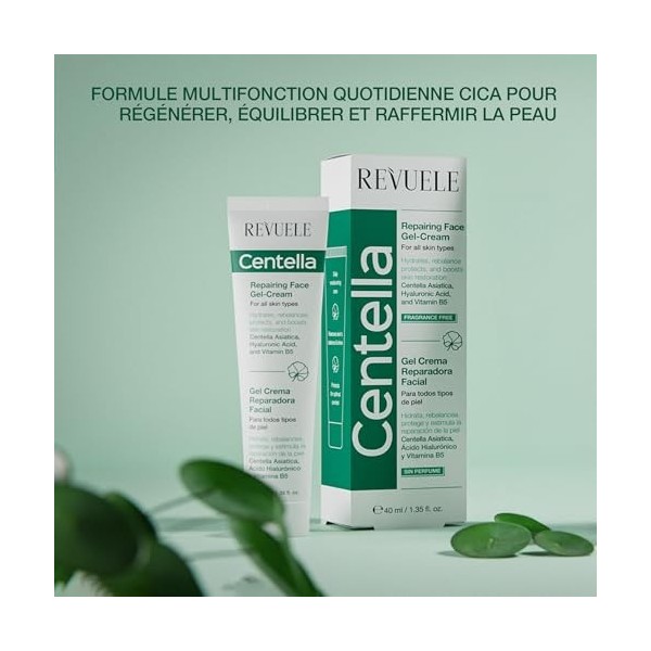 REVUELE Centella Gel-Crème Visage Réparatrice – Gel-crème léger rééquilibrant avec CICA, Acide Hyaluronique et Vitamine B5, H