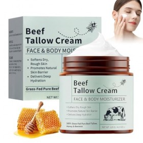 WYOSMALL Beef Tallow for Skin, Baume au Suif et au Miel Naturel et Biologique, Profonde Nourrissante, Suif de Bœuf pour les S
