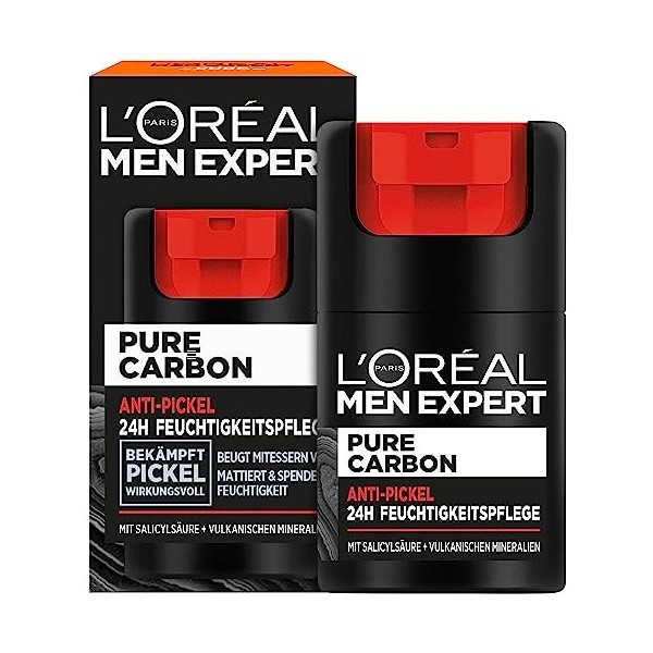 LOréal Men Expert Soin hydratant anti-boutons - Lutte efficacement contre les boutons - Carbone pur - 1 x 50 ml Crème Jour et...