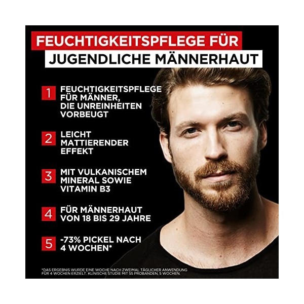 LOréal Men Expert Soin hydratant anti-boutons - Lutte efficacement contre les boutons - Carbone pur - 1 x 50 ml Crème Jour et...