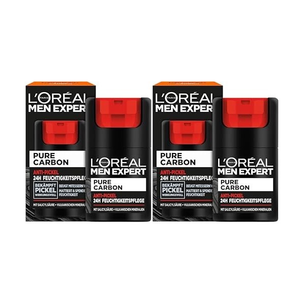 LOréal Men Expert Soin hydratant anti-boutons - Lutte efficacement contre les boutons - Carbone pur - 1 x 50 ml Crème Jour et...