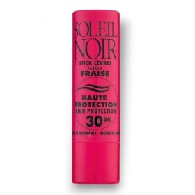 Soleil Noir - Stick Lèvres Goût Fraise - SPF 30, Haute Protection Solaire - Nourrit, Hydrate, Protège - Huile de Macadamia, B
