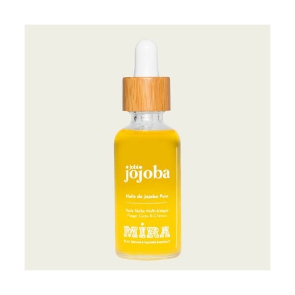 Mira Huile de Jojoba équitable 50ml - 100% Pure, Naturelle, Préssée à froid - Flacon en verre + pipette en bambou - Huile de 