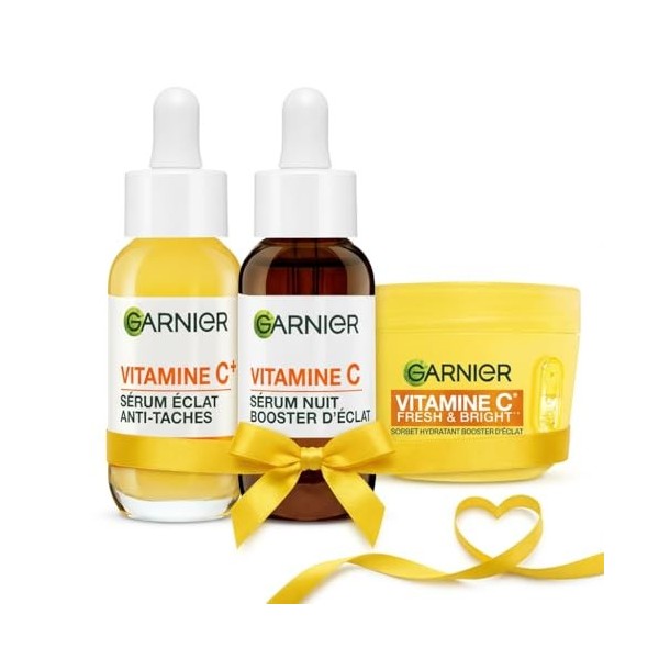 GARNIER - Coffret Idée Cadeau Saint-Valentin - Routine Éclat & Anti-Taches Vitamine C - Crème Sorbet Fresh & Bright 85ml & C...