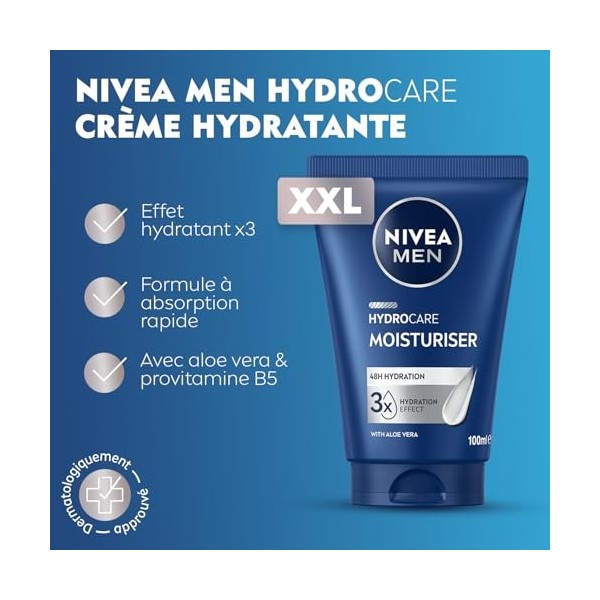 NIVEA MEN - Crème Hydratante Visage Quotidienne - Hydratation Immédiate & 48H - Hydrocare - Format XXL - Aloe Vera & Pro-Vita