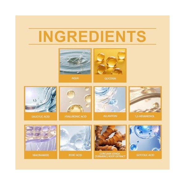 Essence kojic acide et turmeric, huile pour le visage Turmeric Pigment Spot Remover Visage, Kojic Acid Moisturises Collant la