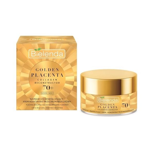 Bielenda Golden Placenta Collagène Reconstructeur Réparateur Revitalisant Anti-Rides 70+ Jour/Nuit 50 ml