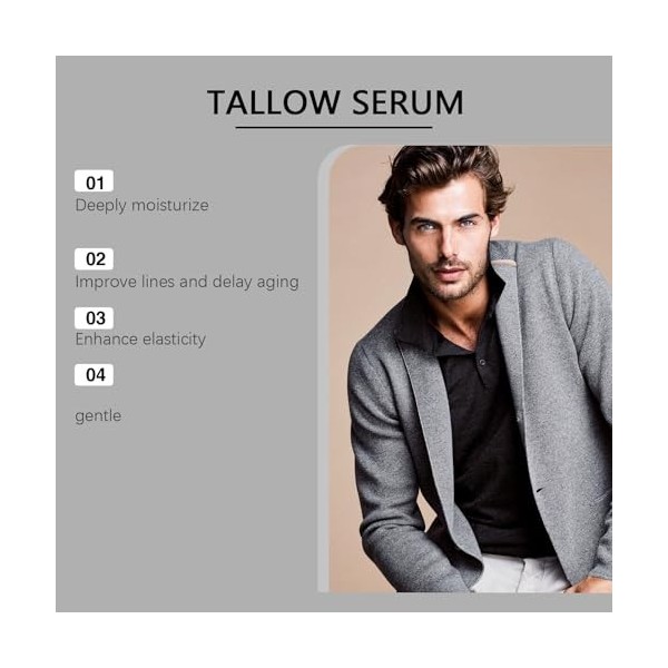 Sérum de suif de bœuf pour hommes - Sérum anti-rides et booster lélasticité avec vitamine C, sérum pour le visage hydratant ...