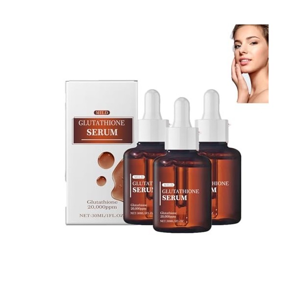Sérum au glutathion, 20 000 ppm avec niacinamide et acide hyaluronique–Anti-âge, hydratation en profondeur, traitement des ta...