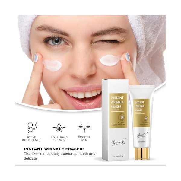 Crème Anti-Rides Instantanée, Crème Raffermissante Visage, Lisse Rides et Ridules, Nourrit et Répare en Profondeur, Éclaircit...