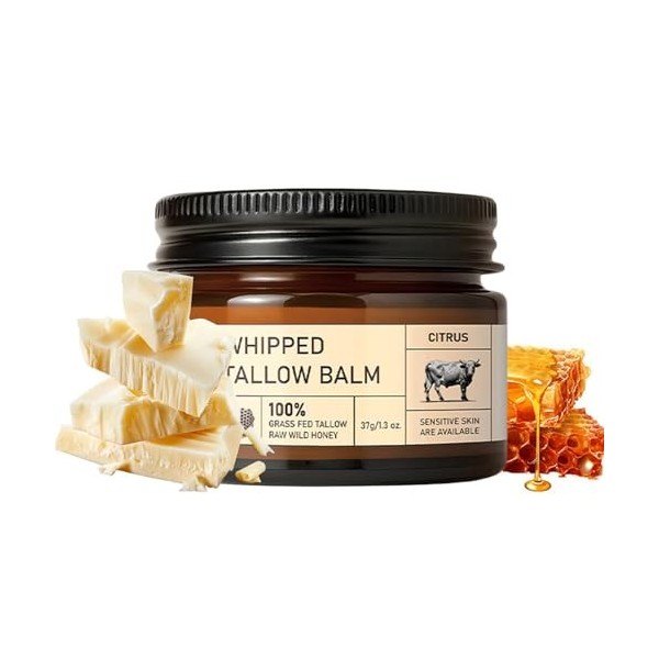 Crème De Suif - Hydratant Pour Visage Pour La Peau Sèche Et Sensible | Baume Au Miel De Tallow De Bœuf | Beurre De Réparation