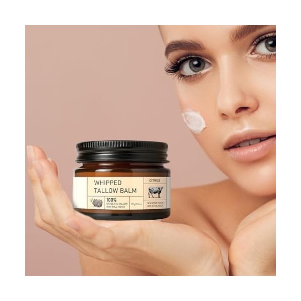 Crème De Suif - Hydratant Pour Visage Pour La Peau Sèche Et Sensible | Baume Au Miel De Tallow De Bœuf | Beurre De Réparation