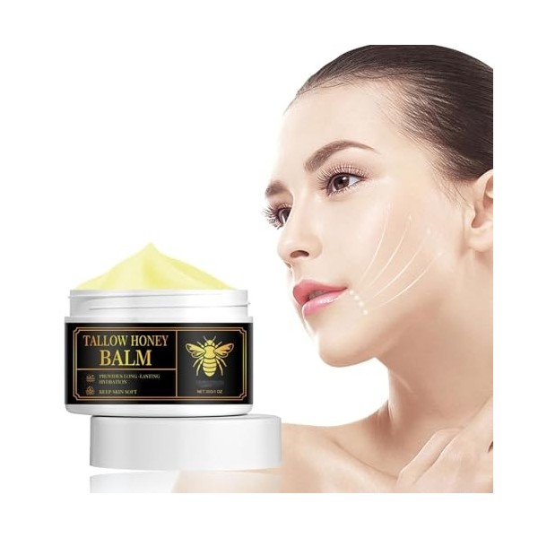 Baume De Suif De Bœuf Nourri à L’herbe Biologique Au Miel Cru - Crème Hydratante Pour Une Peau Douce Et Lisse - Hydratant Ent...