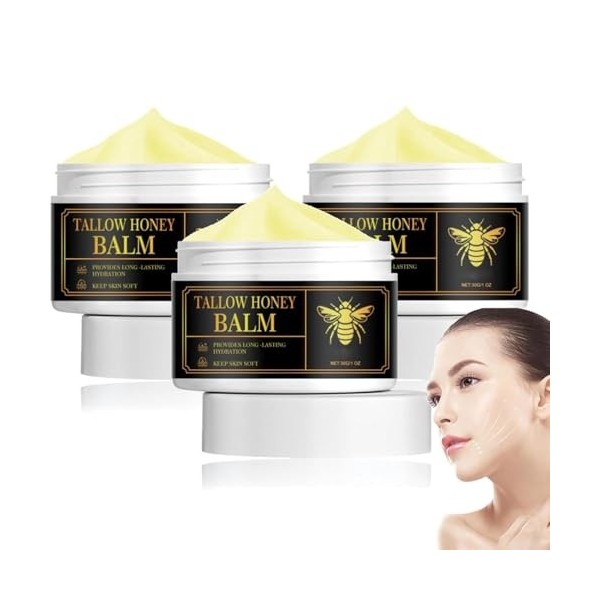 Baume De Suif De Bœuf Nourri à L’herbe Biologique Au Miel Cru - Crème Hydratante Pour Une Peau Douce Et Lisse - Hydratant Ent...