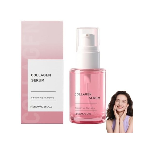Sérum pour le visage aux peptides de collagène rose, essence de peptides anti-âge éclaircissante et hydratante pour réduire l...