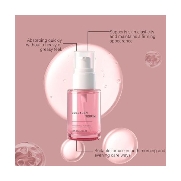 Sérum pour le visage aux peptides de collagène rose, essence de peptides anti-âge éclaircissante et hydratante pour réduire l...
