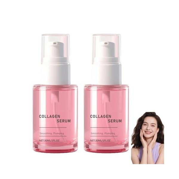 Sérum pour le visage aux peptides de collagène rose, essence de peptides anti-âge éclaircissante et hydratante pour réduire l...