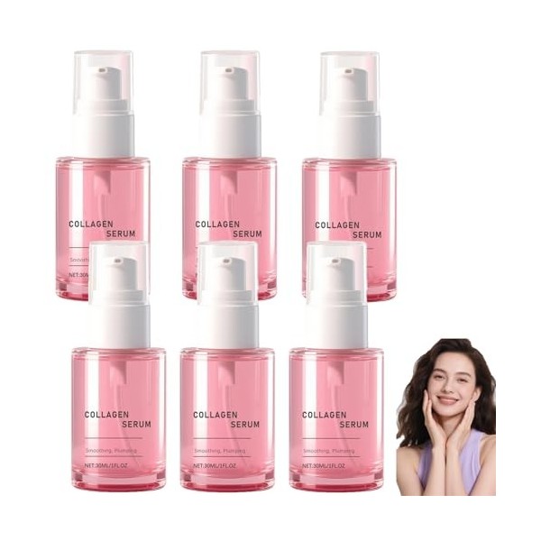Sérum pour le visage aux peptides de collagène rose, essence de peptides anti-âge éclaircissante et hydratante pour réduire l...