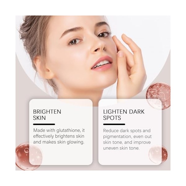 Sérum au glutathion à 20 000 ppm, sérum visage pour un teint uniforme, sérum éclaircissant à la niacinamide pour un teint ter...