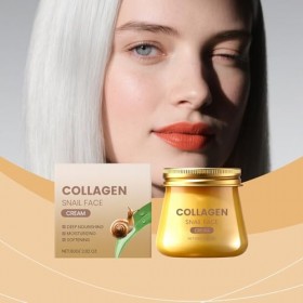 Crème Visage Collagène Escargot,Crème Hydratante Anti-Rides et Régénérante,Soin Éclaircissant Réparateur et Raffermissant,Tex...