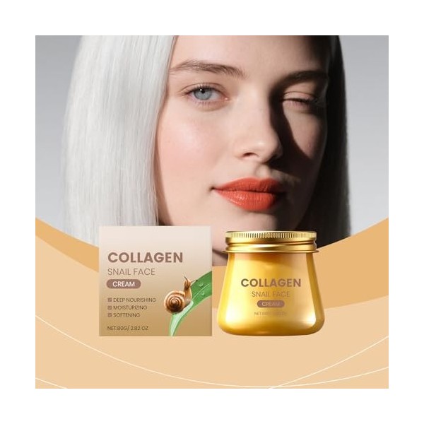 Crème Visage Collagène Escargot,Crème Hydratante Anti-Rides et Régénérante,Soin Éclaircissant Réparateur et Raffermissant,Tex...