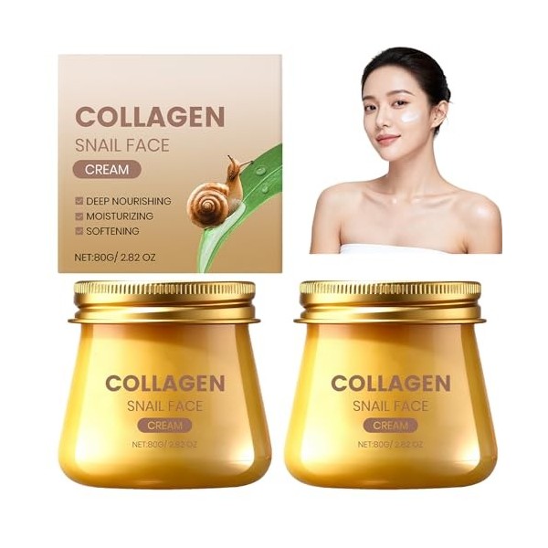 Crème Visage Collagène Escargot,Crème Hydratante Anti-Rides et Régénérante,Soin Éclaircissant Réparateur et Raffermissant,Tex...