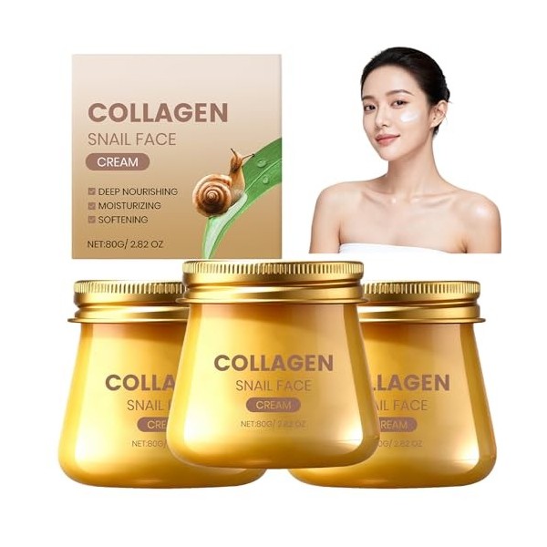 Crème Visage Collagène Escargot,Crème Hydratante Anti-Rides et Régénérante,Soin Éclaircissant Réparateur et Raffermissant,Tex...