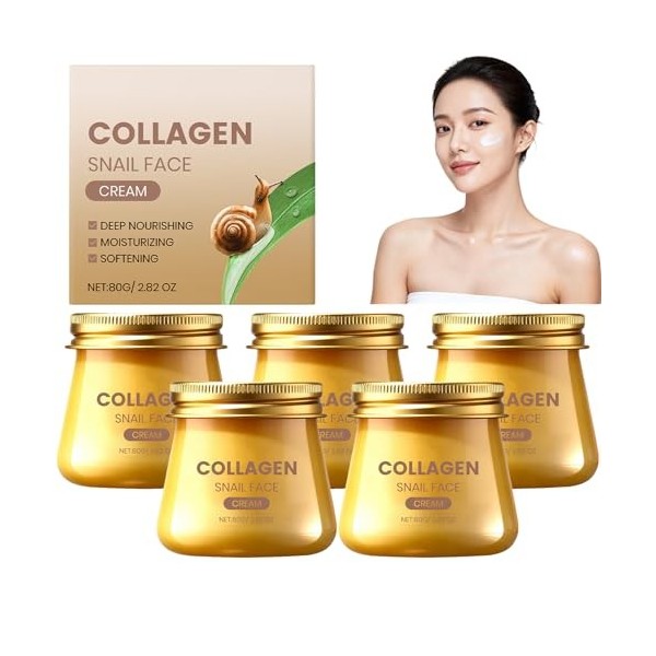 Crème Visage Collagène Escargot,Crème Hydratante Anti-Rides et Régénérante,Soin Éclaircissant Réparateur et Raffermissant,Tex...