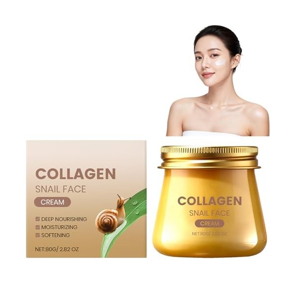 Crème Visage Collagène Escargot,Crème Hydratante Anti-Rides et Régénérante,Soin Éclaircissant Réparateur et Raffermissant,Tex...