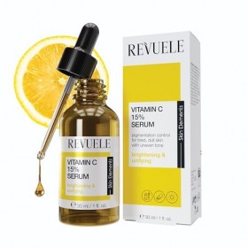 REVUELE Vitamine C 15% Sérum Visage Illuminant – Antioxydant Puissant avec Effet Uniformisant, Réduit Taches et Rides Fines, 