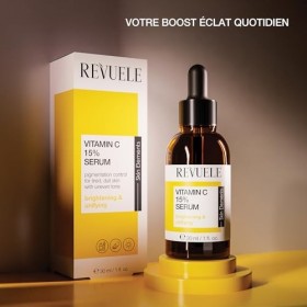 REVUELE Vitamine C 15% Sérum Visage Illuminant – Antioxydant Puissant avec Effet Uniformisant, Réduit Taches et Rides Fines, 